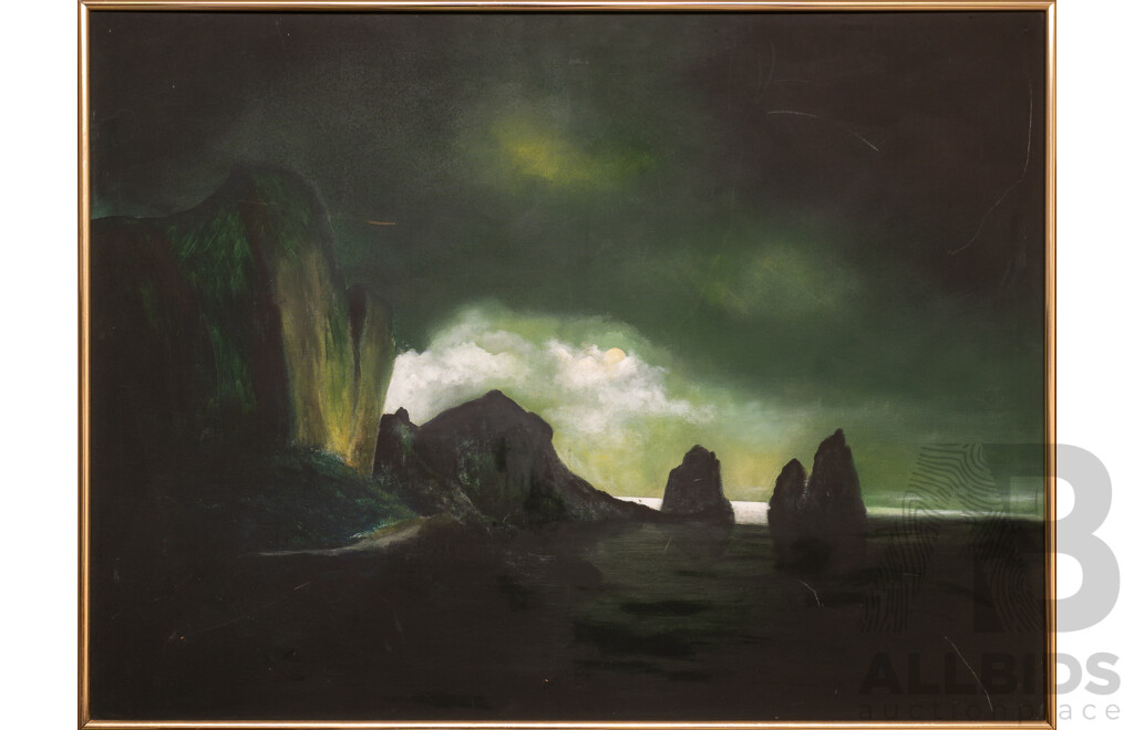 Artist Unknown (20th Century), Sun Breaking Through Storm Clouds, Original Oil on Canvas Cloth, 77 x 102 cm (frame)