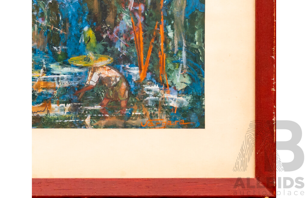 Vargara (20th Century), Workers in the Paddy Field, Original Mixed Media,  55 x 67 cm (frame)