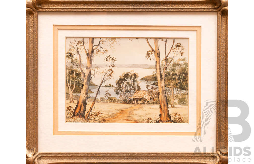 Collection of Four Vintage and Antique Prints and Originals, Near the Barbican, Plymouth, Lone Sailboat and More, 44 x 31 cm (largest frame) (4)