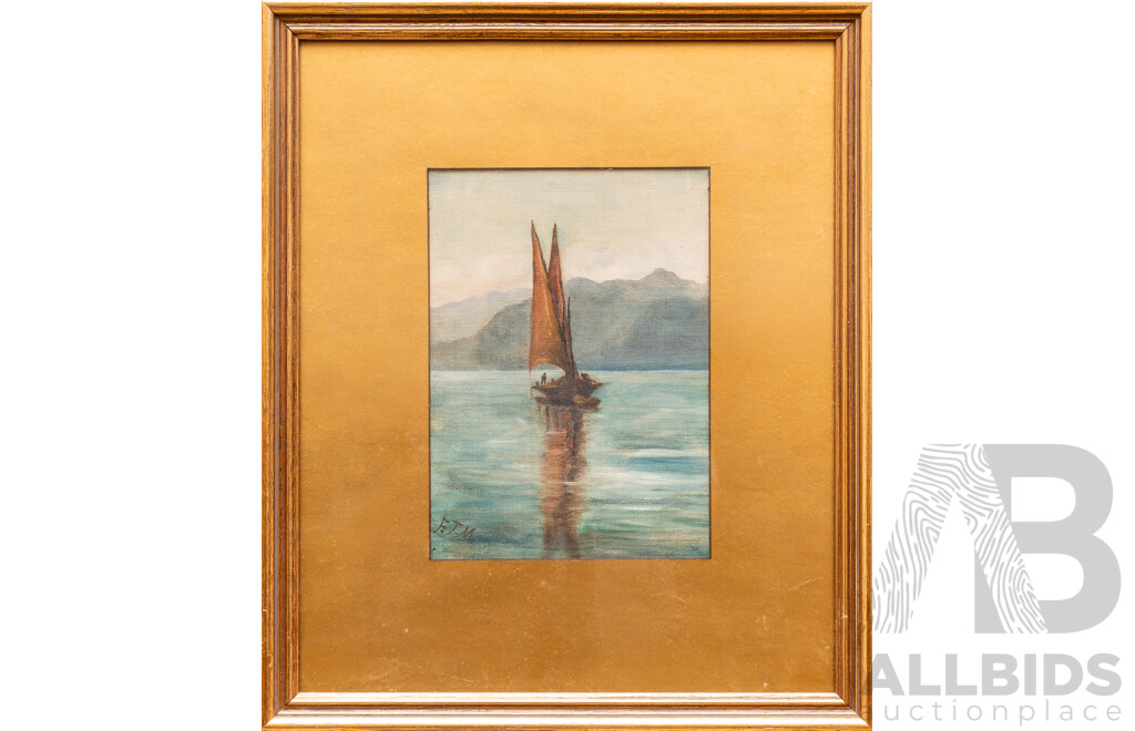 Collection of Four Vintage and Antique Prints and Originals, Near the Barbican, Plymouth, Lone Sailboat and More, 44 x 31 cm (largest frame) (4)