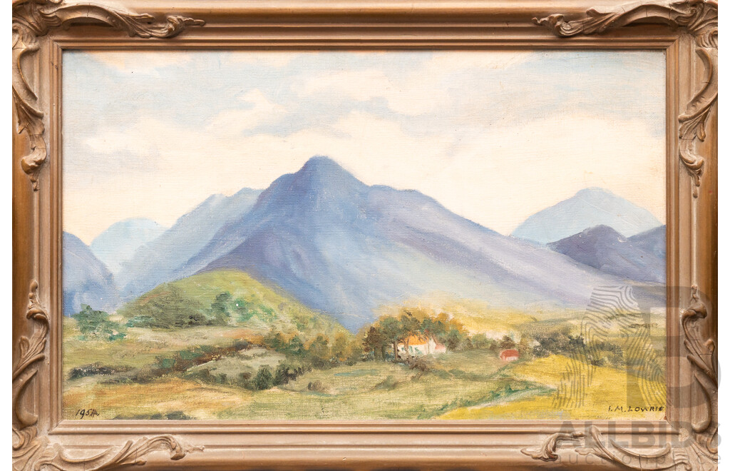 L.M. Lowrie, (20th Century), Mountains of Mourne, Near Newcastle, County Down, Northern Ireland, Original Vintage Oil on Canvas Board, 30 x 46 cm (frame)