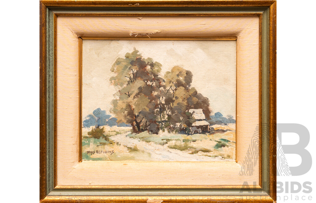 Rhys Williams, (20th Century, Australian,1894-1976), House Hidden by Trees, Lovely Original Vintage Oil on Canvas Board, 32 x 37 cm (frame)