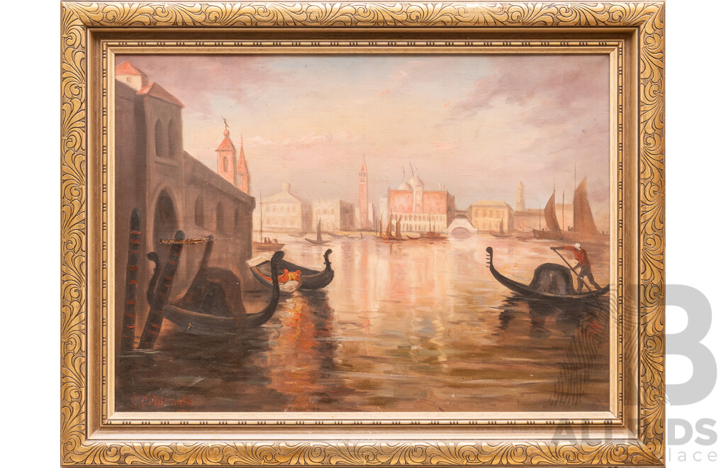 S. Goldsmith, (20th Century), Venice Canal, Original Vintage Oil on Canvas, 51 X 66 Cm (frame)