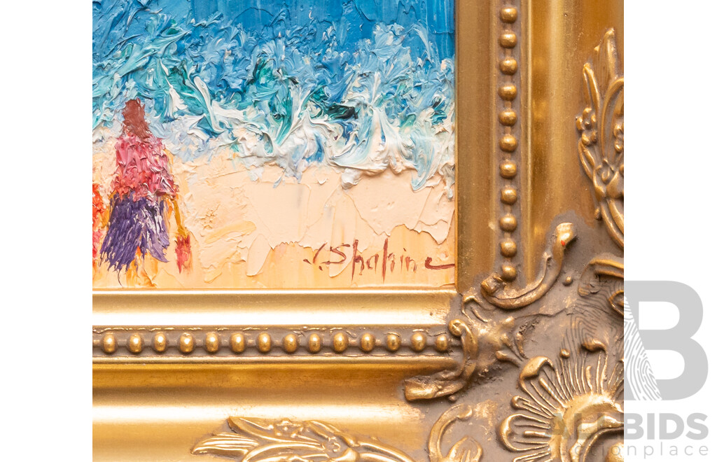 J. Shahine (20th Century, Australian), Ât the Beach, Lovely Original Acrylic on Board,  35 x 40 cm (frame)
