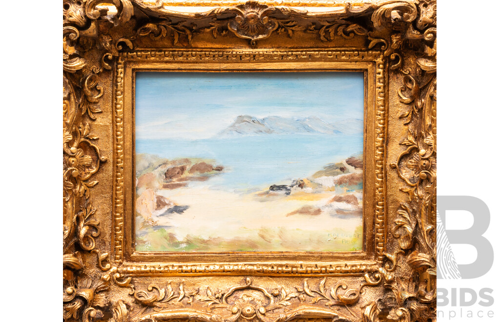 Margaret Price, (20th Century, Australian), Secluded Sandy Cove, Original Oil on Board, 32 x 37 cm (frame)