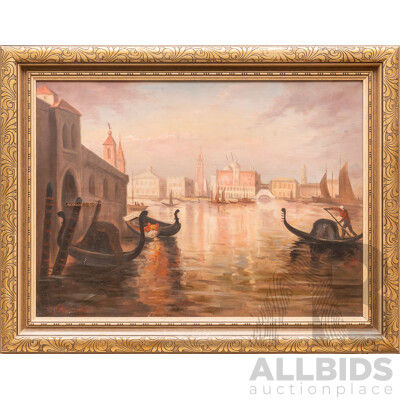 S. Goldsmith, (20th Century), Venice Canal, Original Vintage Oil on Canvas, 51 X 66 Cm (frame)