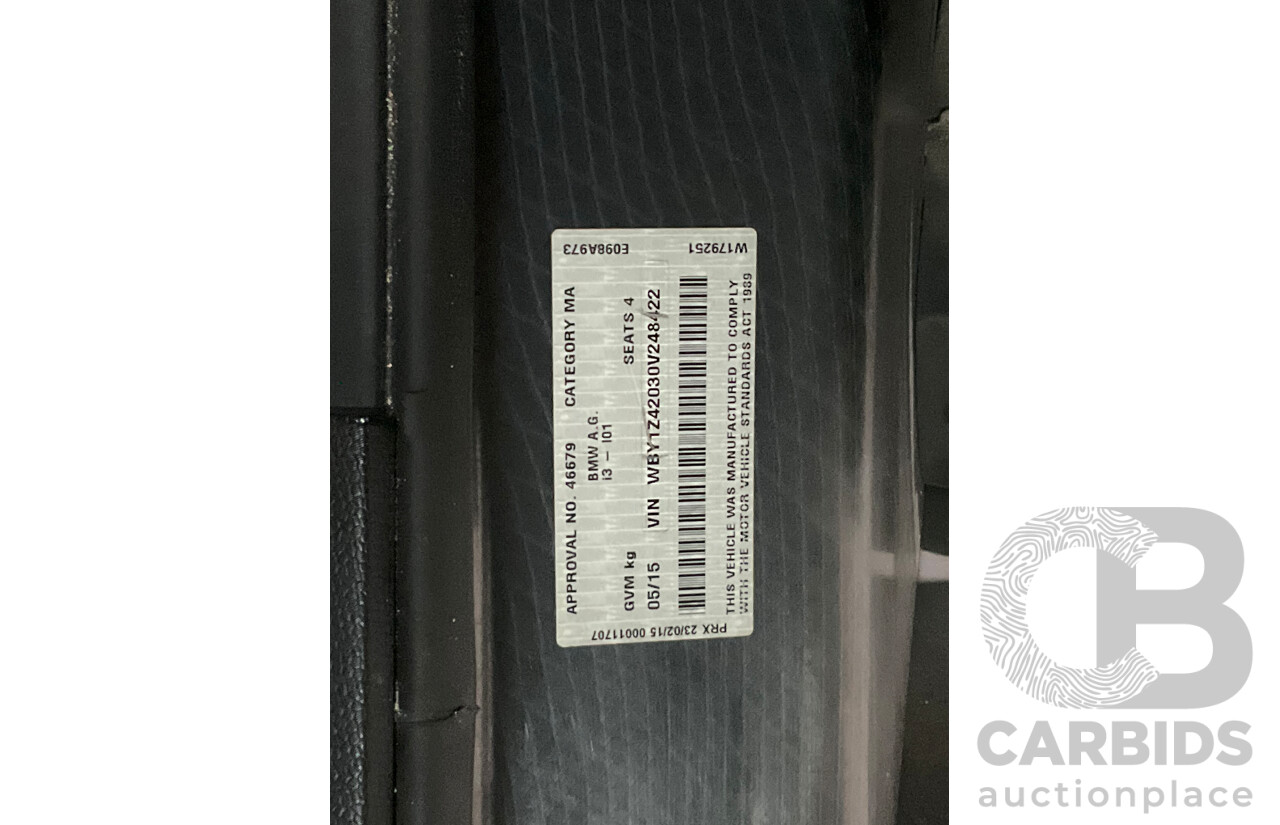 05/2015 BMW i3 REx Hybrid (RWD) IO1 4d Hatchback Solar Orange Metallic/Fluid Black 0.6L - 125kW