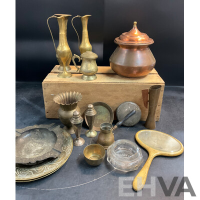 Collection of Metal Vintage Home Decor Items, Including Silver Plated Shakers, Copper, Brass and Bronze Vases / Pots and More   - Lot of 18