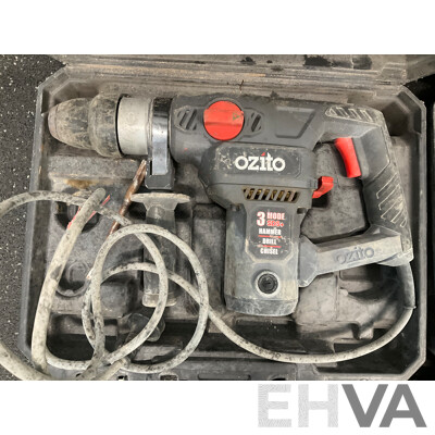 Assorted Power Tools, Including MAKITA 255mm Miter Saw, OZITO Hammer Drills and Scroll Saw - Lot of 5