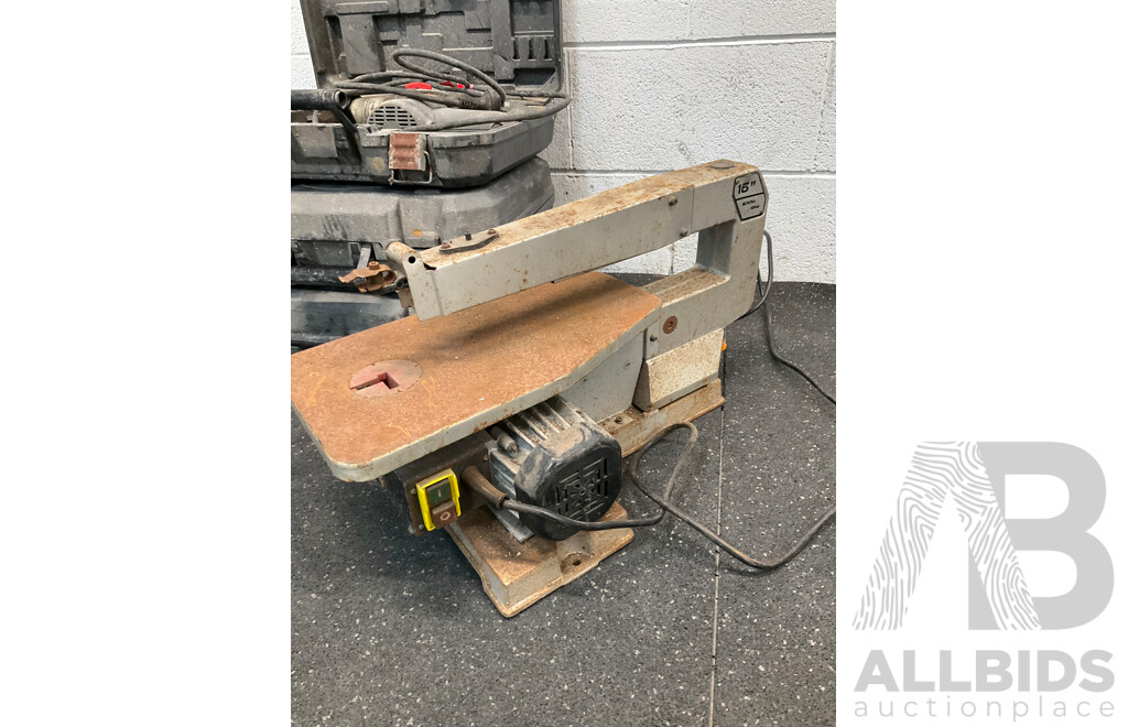 Assorted Power Tools, Including MAKITA 255mm Miter Saw, OZITO Hammer Drills and Scroll Saw - Lot of 5