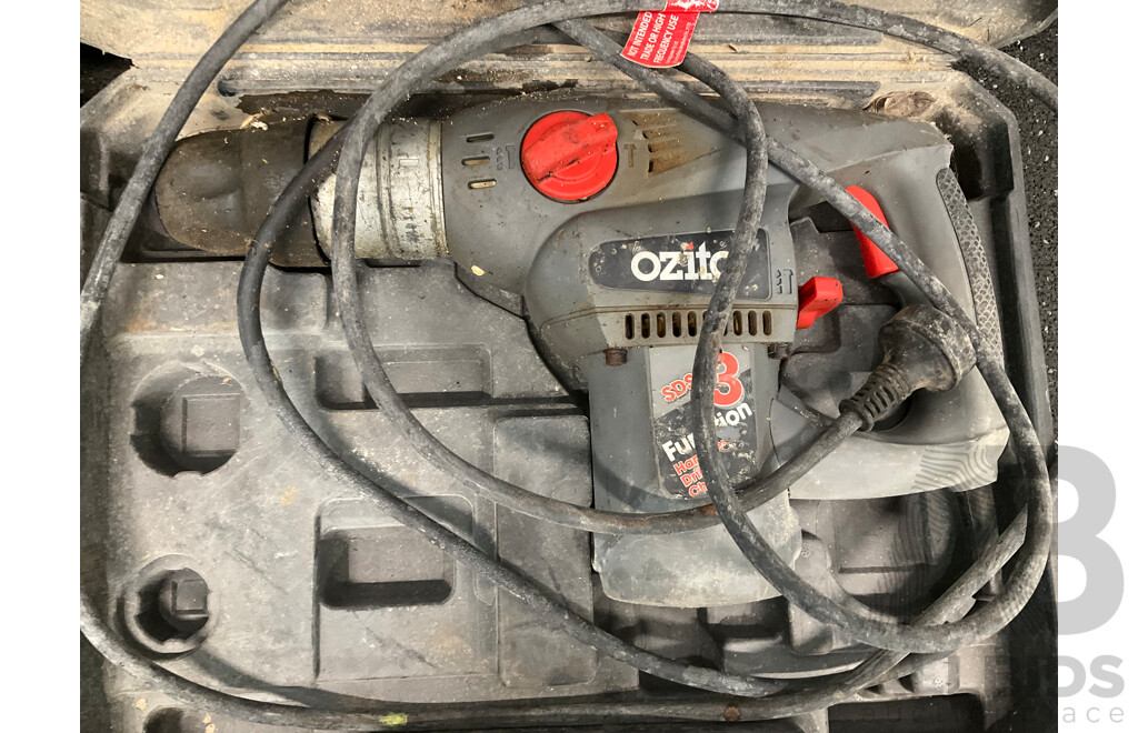 Assorted Power Tools, Including MAKITA 255mm Miter Saw, OZITO Hammer Drills and Scroll Saw - Lot of 5