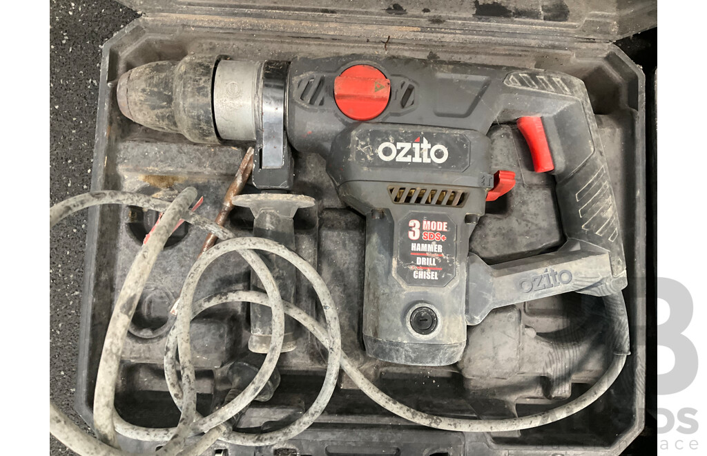 Assorted Power Tools, Including MAKITA 255mm Miter Saw, OZITO Hammer Drills and Scroll Saw - Lot of 5
