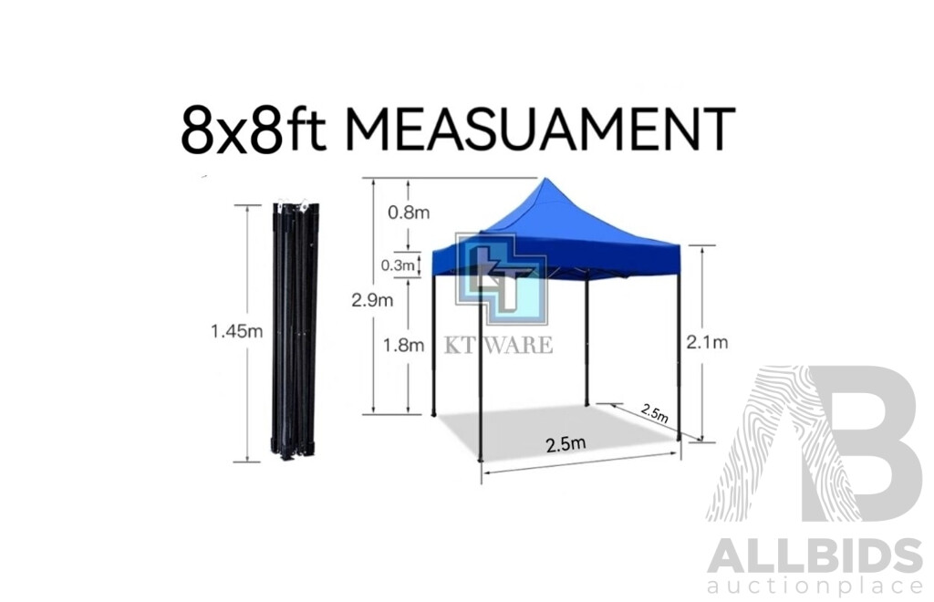 KT WARE Folding Canopy - Blue - 2.5Mx2.5M with Side Cover