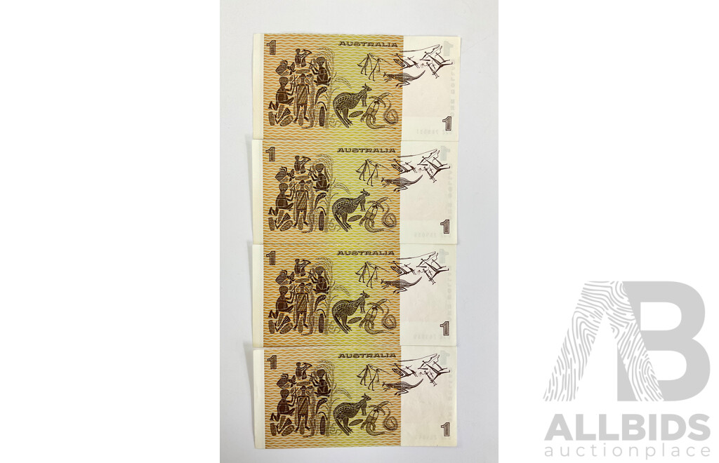 Four Australian 1982 One Dollar Notes, Johnston/Stone, Consecutive DJZ 289037 - DJZ 289040