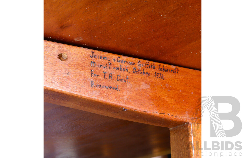 Live Edge Rosewood Dining Table and Six Chairs by Jeremey & Gervase Griffith From Griffith Tablecraft, 1976