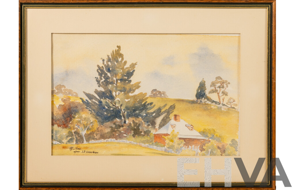 N.J. Cullen After J.R. Eldershaw, (20th Century, Australian), Lone Cottage by Large Tree, Original Vintage Watercolour, 35 x 47 cm (frame)
