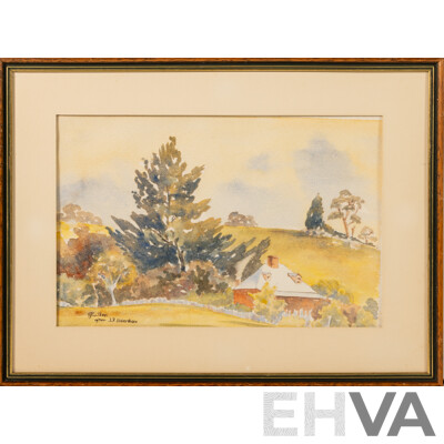 N.J. Cullen After J.R. Eldershaw, (20th Century, Australian), Lone Cottage by Large Tree, Original Vintage Watercolour, 35 x 47 cm (frame)