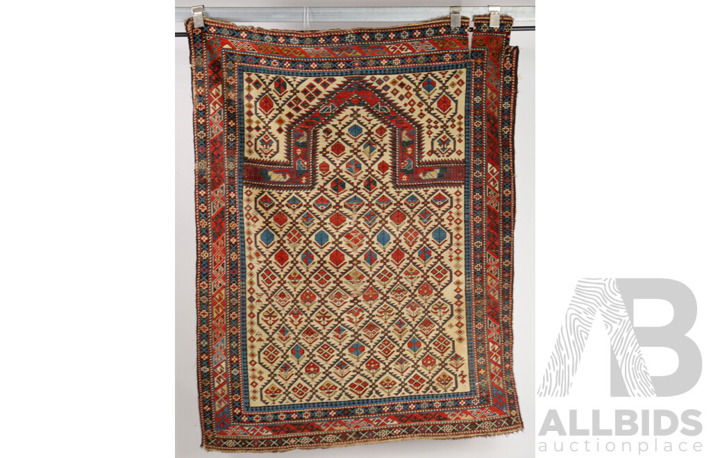 Fantastic Antique Caucasian Hand Knotted Wool Shirvan Prayer Rug with Natural Dyes, Circa Late 1800s Early 1900s