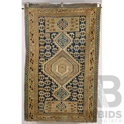 Vintage Hand Knotted Anatolian Wool Rug with Geometric Design