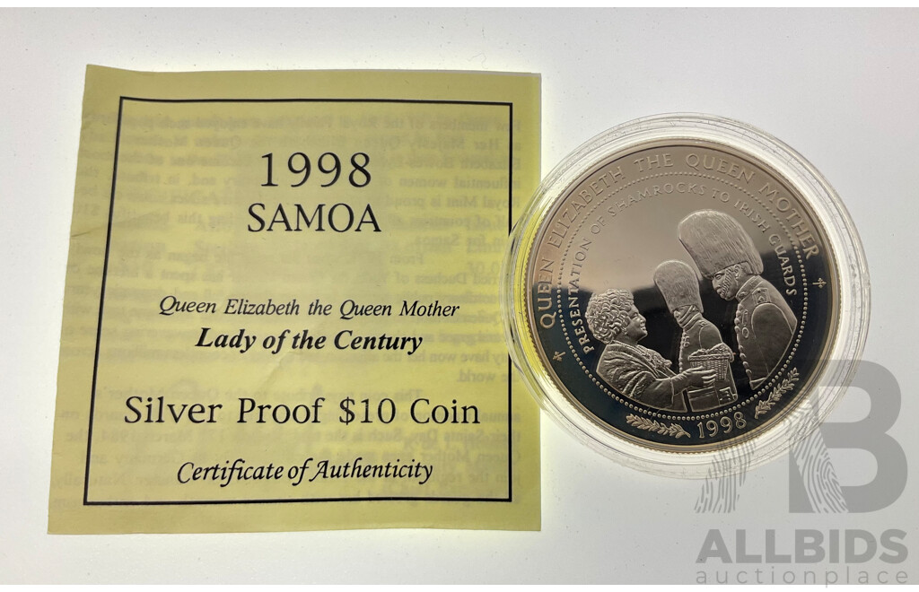 Samoa Royal Mint 1998 Silver Ten Dollar Proof Coin, Lady of the Century .925