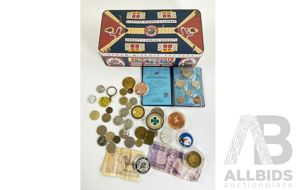 Fiji 1984 Coin Set, International Currency with Token/medallions Including Silver Stunner Good Luck, Freemason, Souvenir Dollars and More