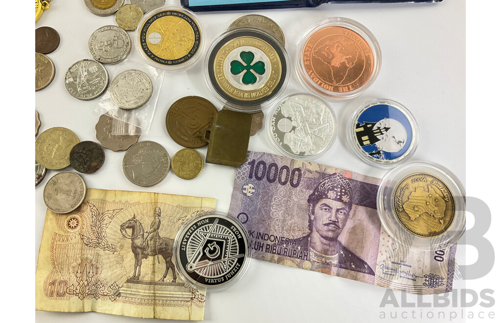Fiji 1984 Coin Set, International Currency with Token/medallions Including Silver Stunner Good Luck, Freemason, Souvenir Dollars and More
