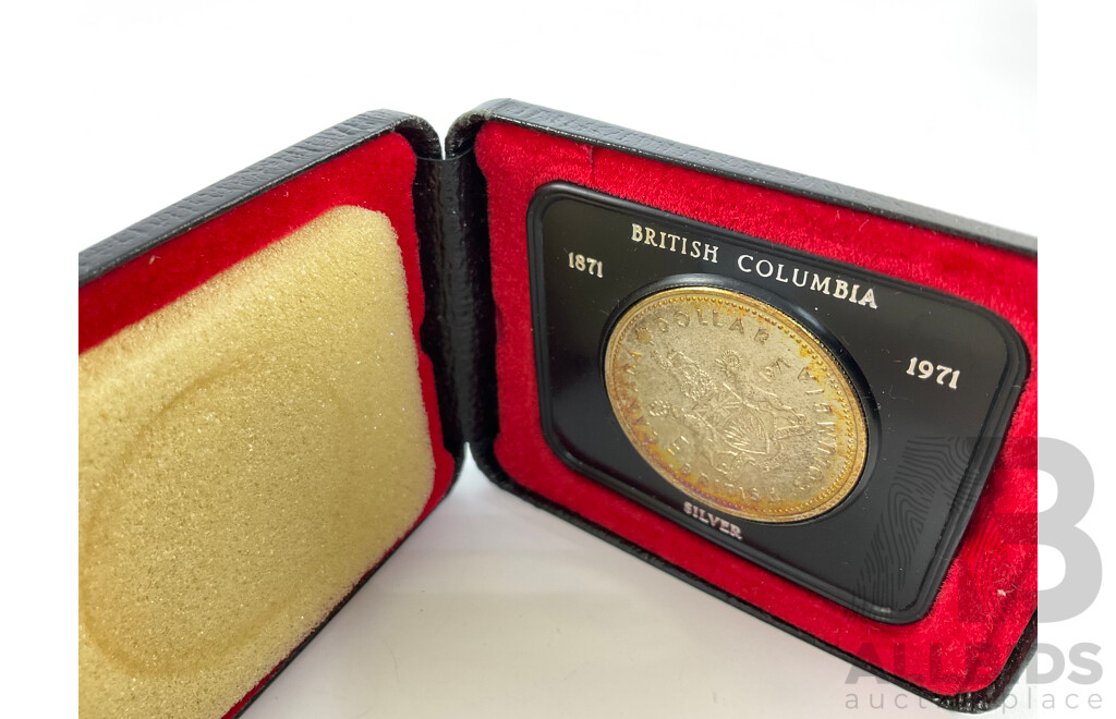 Three Canada Silver One Dollar Coins 1971 100th Anniversary of the Accession of British Columbia and 1972 and Canoe, 1966 UNC Set