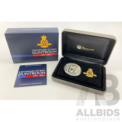 Australian Perth Mint 2011 Silver One Dollar and Badge Set, Centenary of RMC Duntroon .999