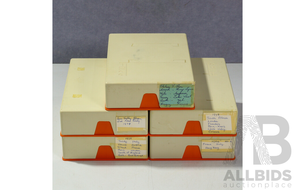 Good Collection Five Cases Slides, Mostly 1970s to 1980s of Australian & International Interest Including  Europe, UK, Hong Kong and More