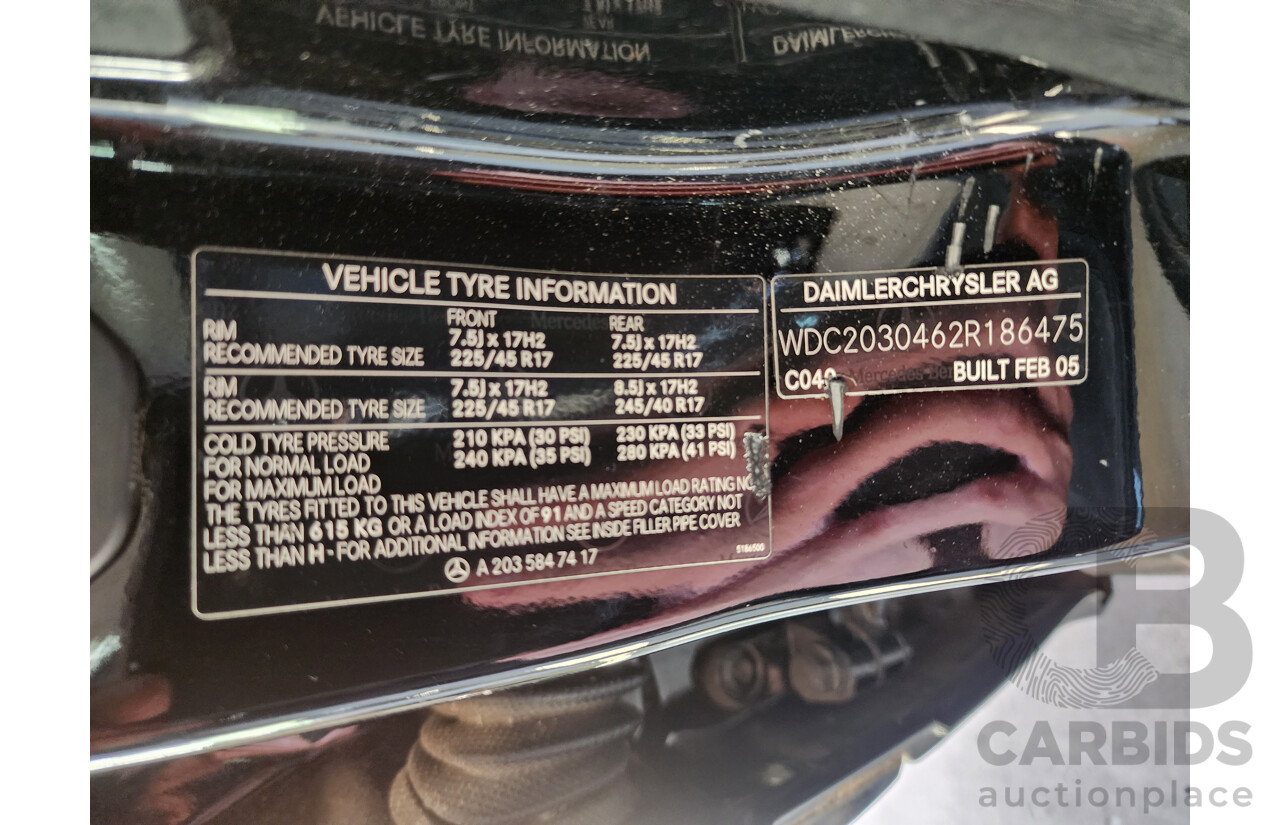 3/2005 Mercedes-Benz C180 Kompressor Classic W203 UPGRADE 4d Sedan Black 1.8L