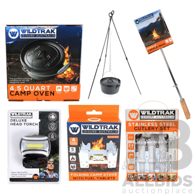 WildTrak Camping Pack - Camp Oven, Tripod, Jaffle Iron, Stove, Cutlery and Head Torch