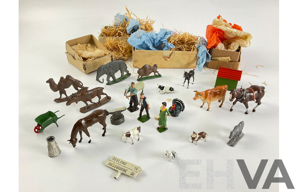 Collection of Vintage Cast Lead Animals and Farmers, Some Made in Great Britain