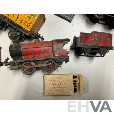 Collection of Vintage Hornby O Gauge Railway Rolling Stock, Station Platform and Signals Including Steam Locomotive, Passenger and Freight Cars