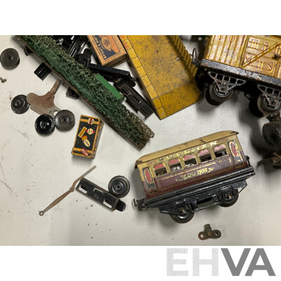 Collection of Vintage Hornby O Gauge Railway Rolling Stock, Station Platform and Signals Including Steam Locomotive, Passenger and Freight Cars