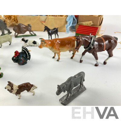Collection of Vintage Cast Lead Animals and Farmers, Some Made in Great Britain
