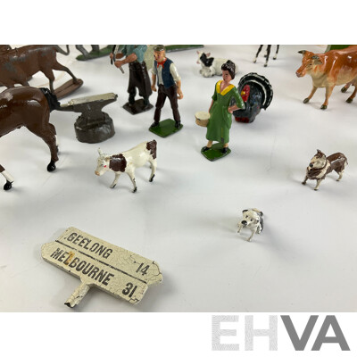 Collection of Vintage Cast Lead Animals and Farmers, Some Made in Great Britain