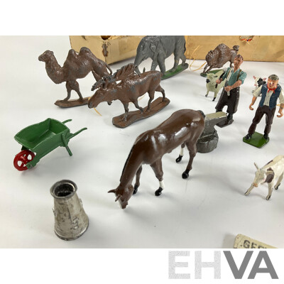 Collection of Vintage Cast Lead Animals and Farmers, Some Made in Great Britain