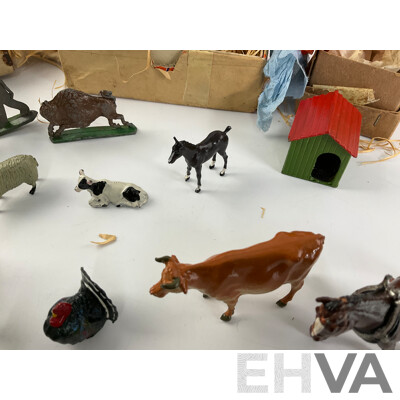 Collection of Vintage Cast Lead Animals and Farmers, Some Made in Great Britain