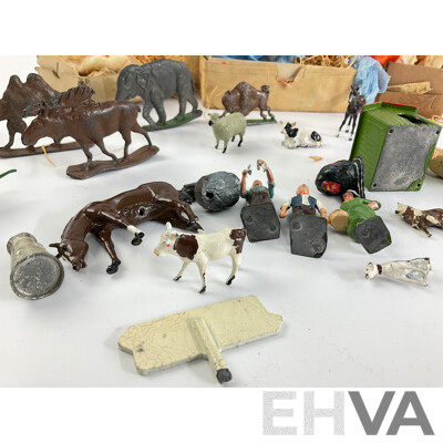 Collection of Vintage Cast Lead Animals and Farmers, Some Made in Great Britain