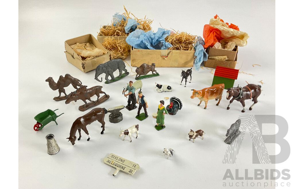 Collection of Vintage Cast Lead Animals and Farmers, Some Made in Great Britain