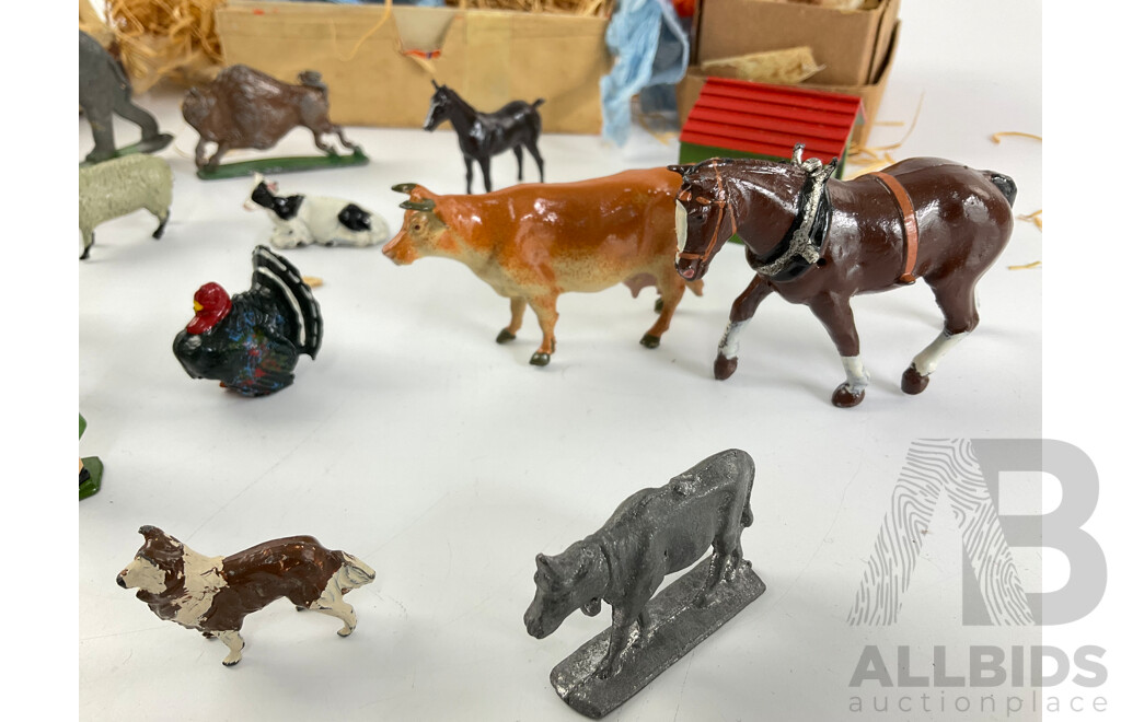 Collection of Vintage Cast Lead Animals and Farmers, Some Made in Great Britain