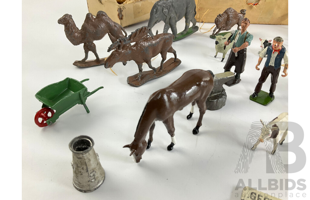 Collection of Vintage Cast Lead Animals and Farmers, Some Made in Great Britain