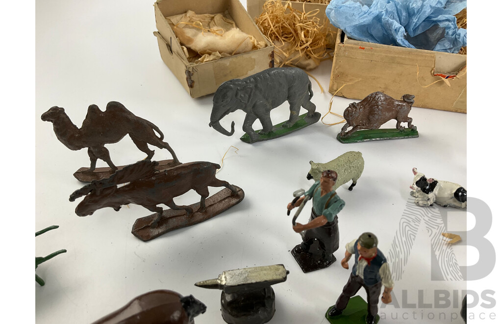 Collection of Vintage Cast Lead Animals and Farmers, Some Made in Great Britain