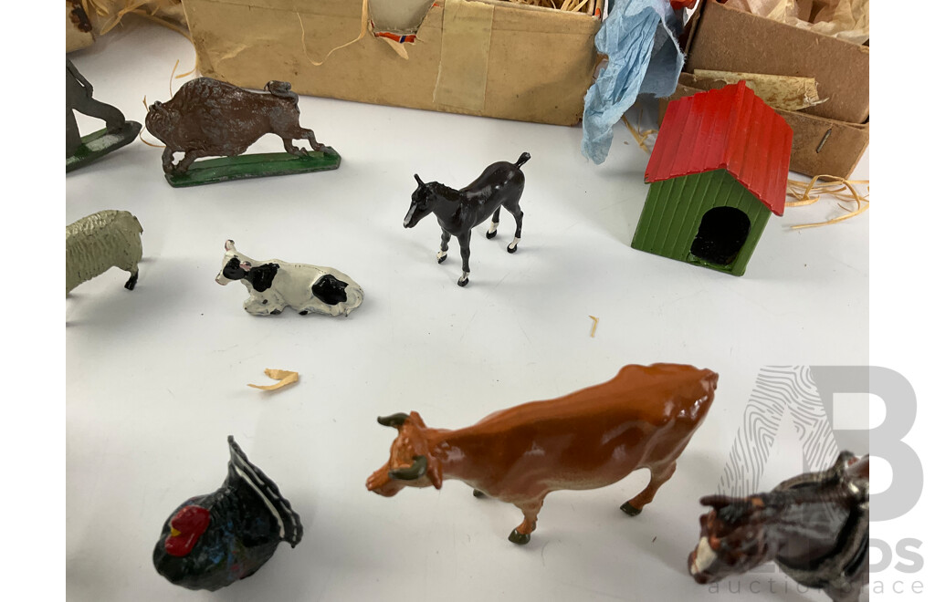 Collection of Vintage Cast Lead Animals and Farmers, Some Made in Great Britain