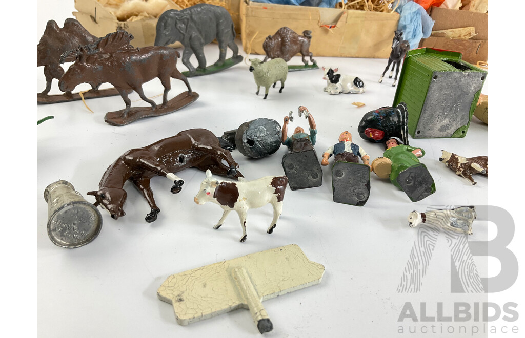 Collection of Vintage Cast Lead Animals and Farmers, Some Made in Great Britain
