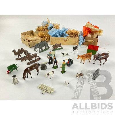 Collection of Vintage Cast Lead Animals and Farmers, Some Made in Great Britain
