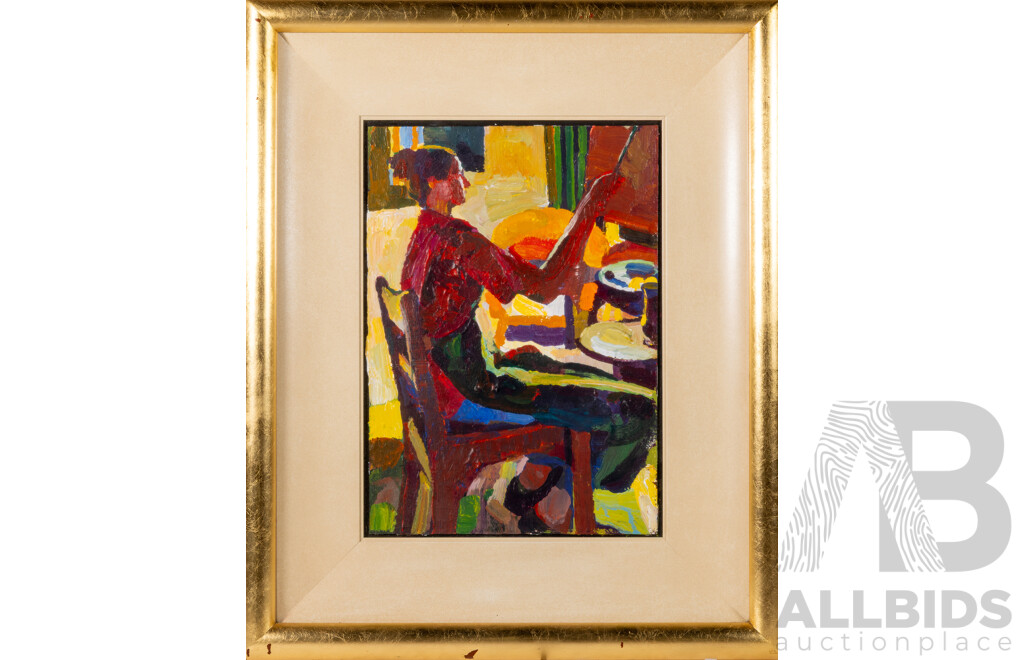 Robert M. Barnes, (20th Century, Australian, 1947-), the Artist (2002), Wonderful Original Oil on Board, 69 x 57 cm (frame)