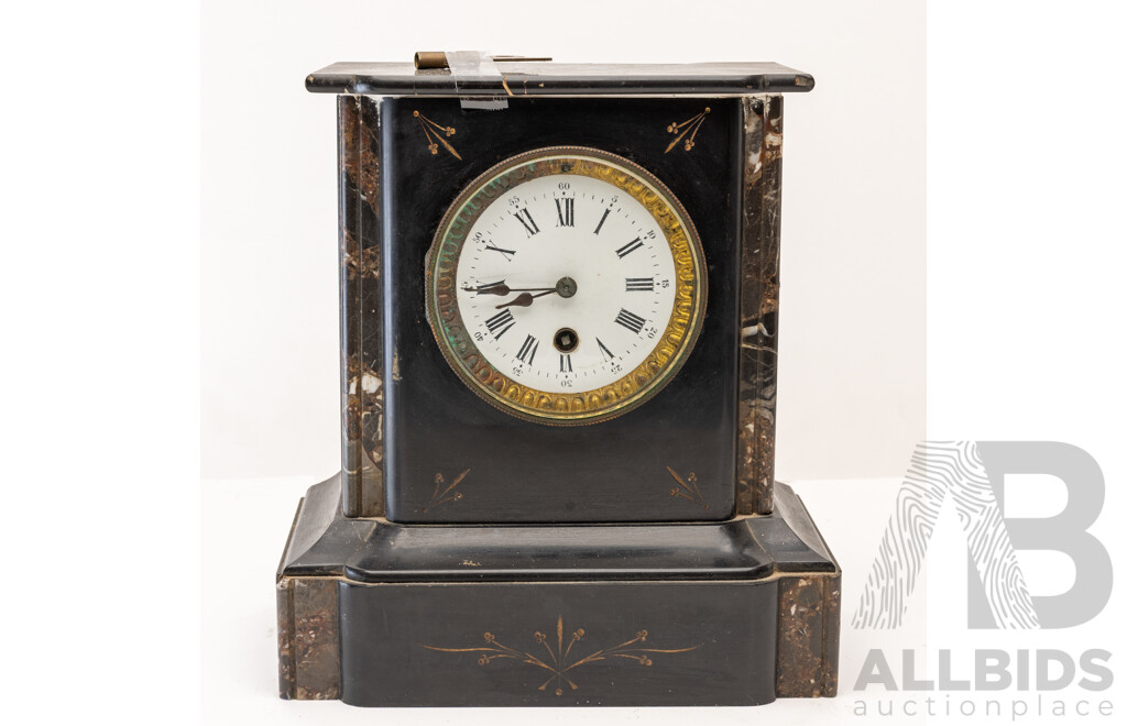 Late 19th Century Black Slate Mantle Clock