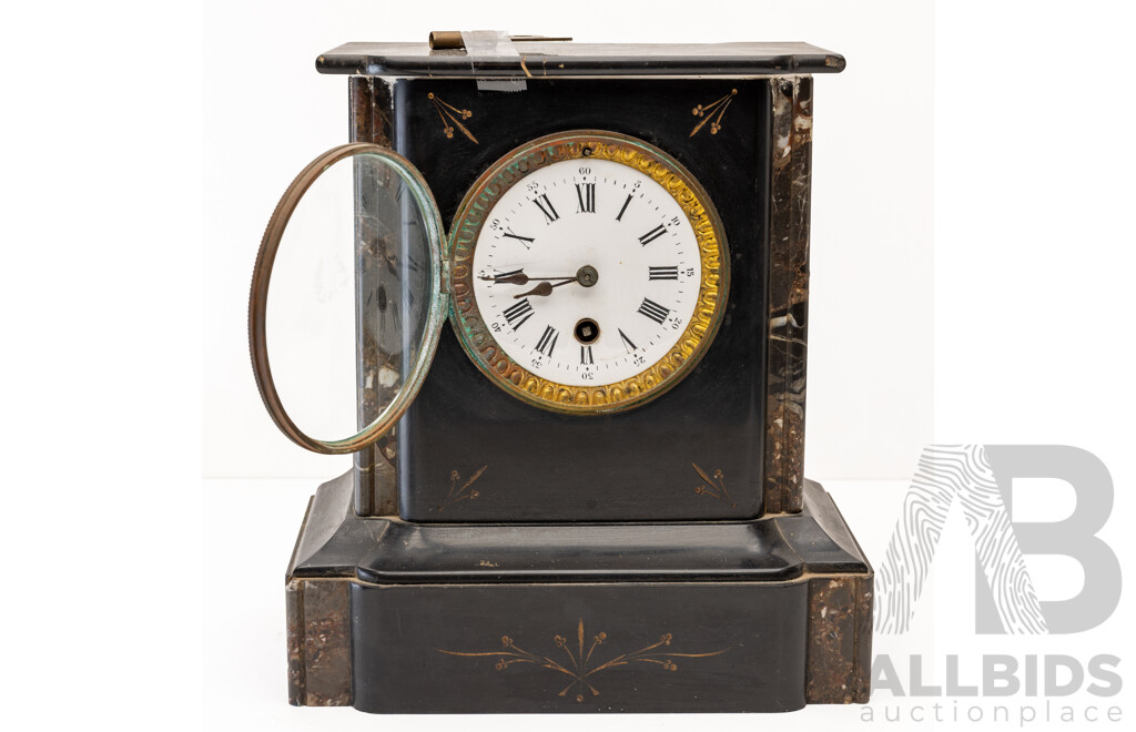 Late 19th Century Black Slate Mantle Clock