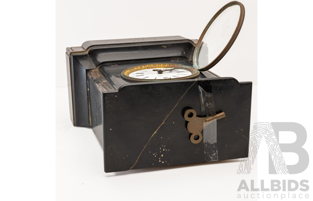 Late 19th Century Black Slate Mantle Clock